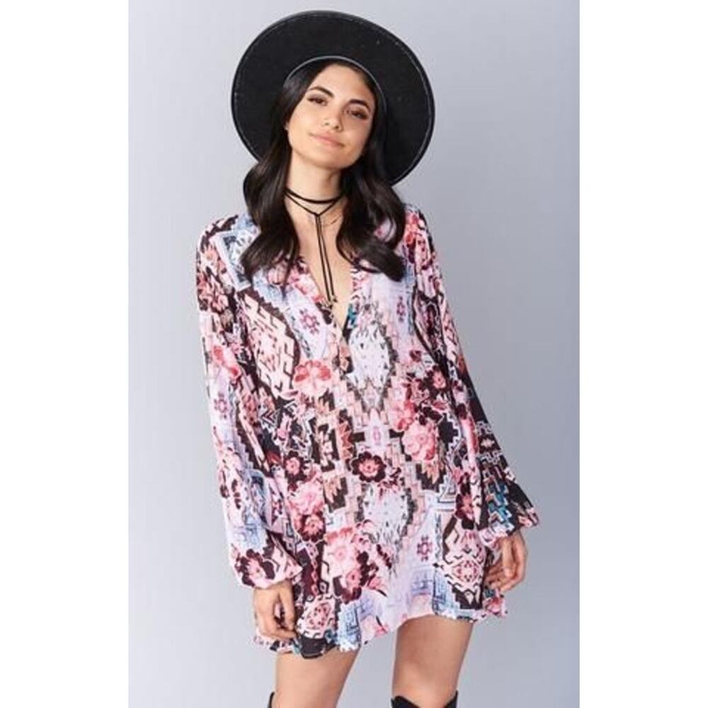 Show Me Your Mumu Jamie Tunic Mini Babydoll Dress Small‎ Girl Tribe Mixed Printn